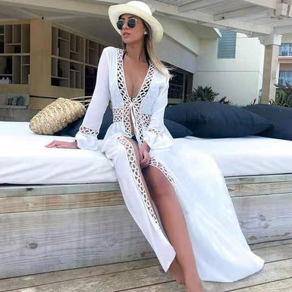 Vacation Bikini Blouse Loose Long Beach Skirt Man Cotton Over Sunscreen Hot Spring Swimsuit Shawl Cardigan