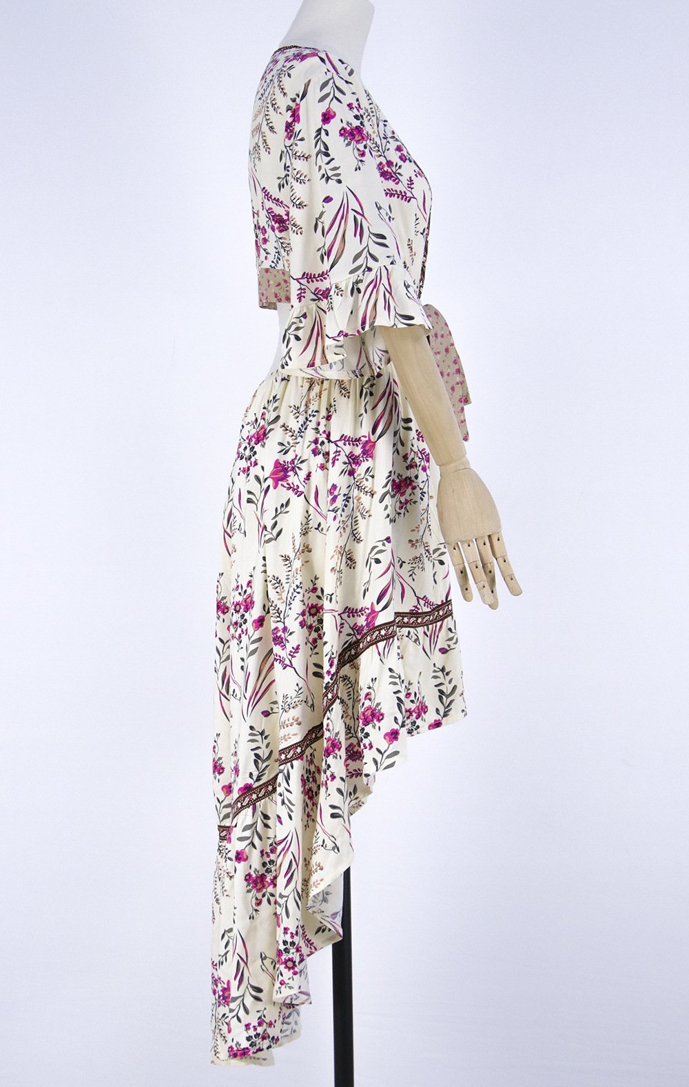 Bohemian Deep V Collar Tie With Back-To-Back Retro-Printed Large Irregular Dress