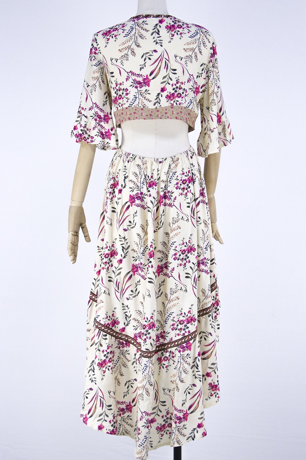 Bohemian Deep V Collar Tie With Back-To-Back Retro-Printed Large Irregular Dress