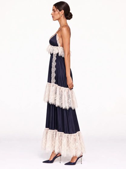 Calliope Lace Splicing Tiered Camisole Maxi Dress