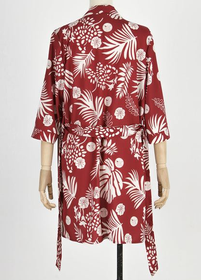 Spring And Summer New Boho Tropical Rainforest Leaf Print Loose Tie Nine Points Sleeve Thin Section Blouse