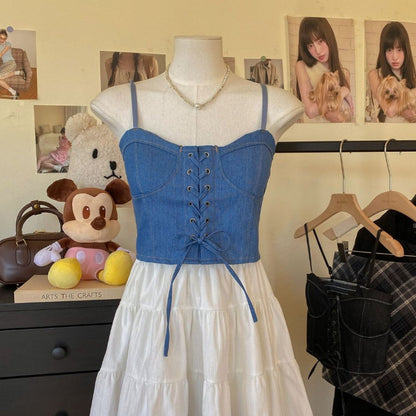 Vesty - Denim Bustier Adjustable Top - Classic &amp; Casual