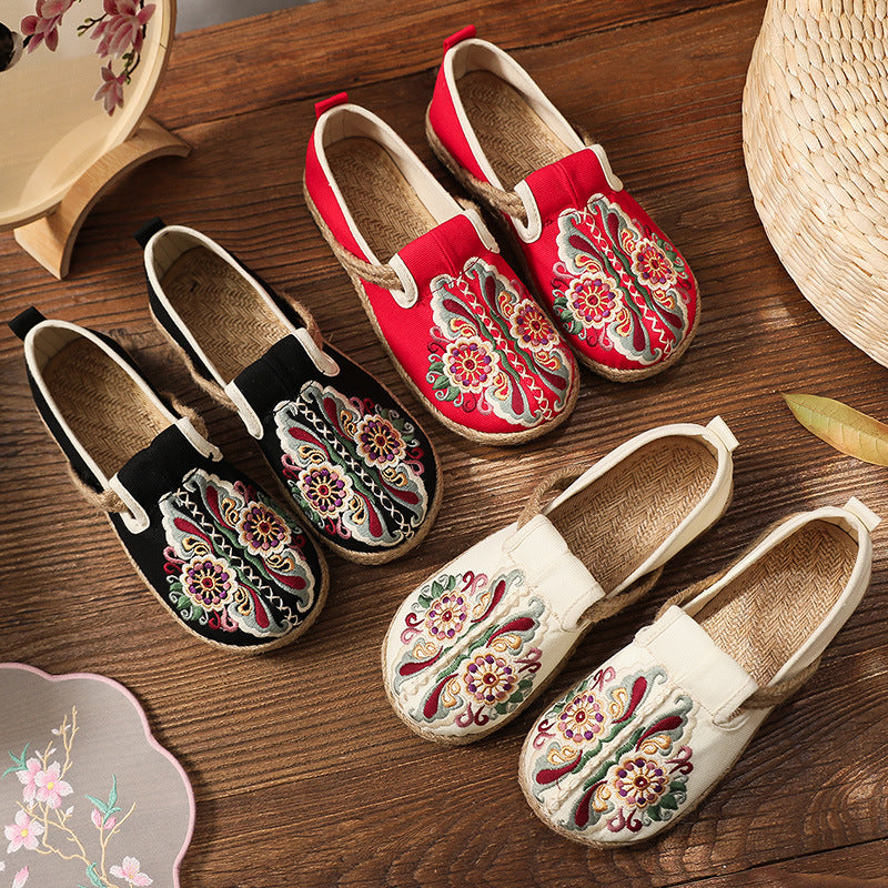 Women'S Spring Flat Bottomed Low Top Breathable Embroidered Shoes National Style Round Head Casual Women'S Shoes