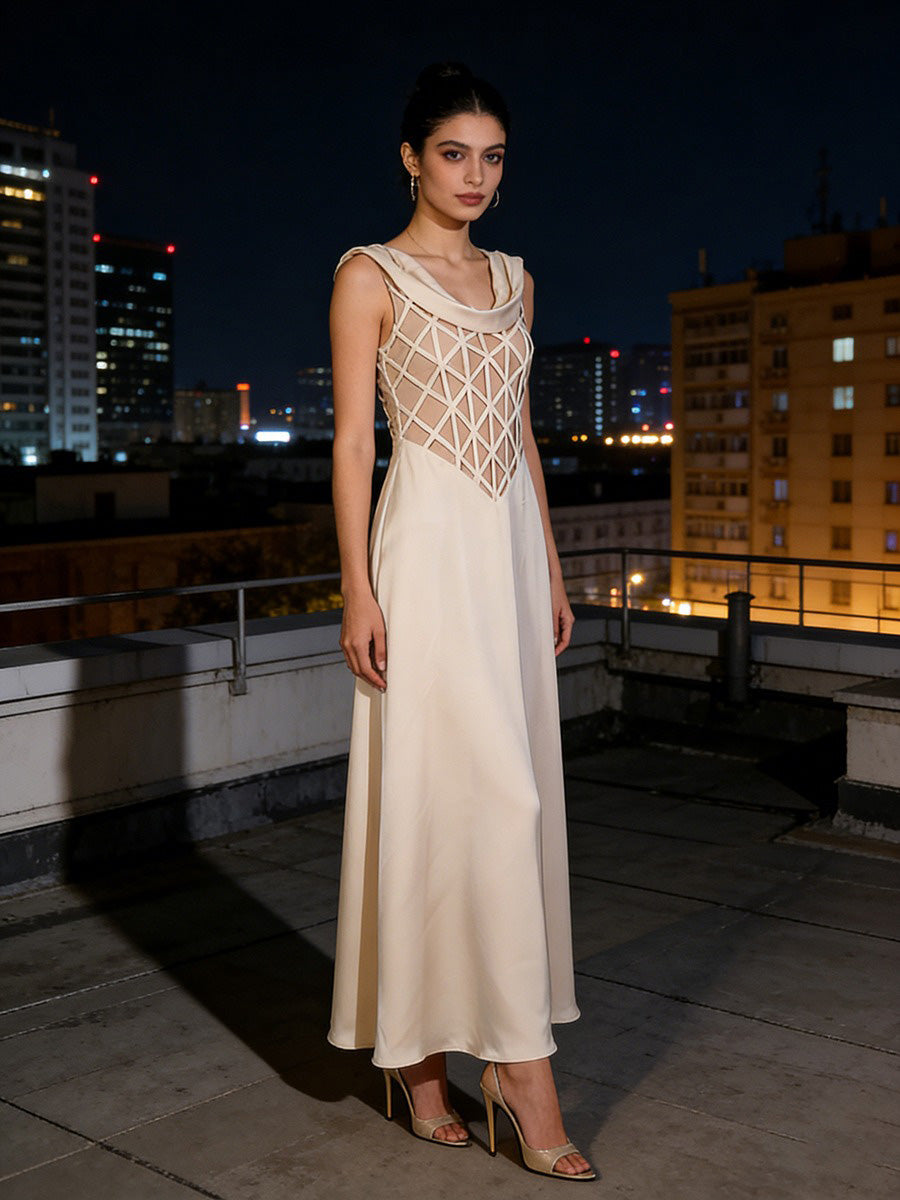 Lena Satin Draped Sleeveless Maxi Dress