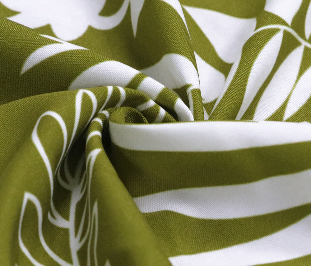 Spring And Summer New Boho Tropical Rainforest Leaf Print Loose Tie Nine Points Sleeve Thin Section Blouse