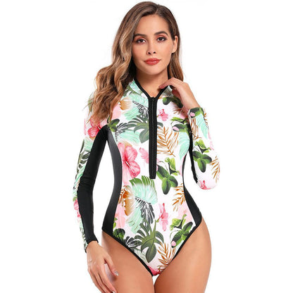 One Piece Wetsuit Swimsuit Women'S Sexy Sport Long Sleeve Printed Surf Swimsuit Monokini