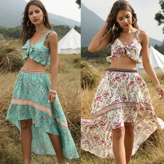 Beach Holiday Top + Skirt Bohemian Women'S Two-Piece Suit