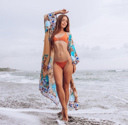 Cotton Print Holiday Sunscreens Cardigan Beach Jacket Bikini Bathing Suit Beach Blouse