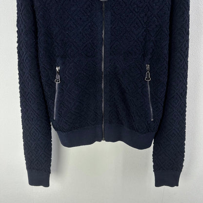 LV Embossed Long-Sleeved Cardigan in Navy Blue Wool 271049
