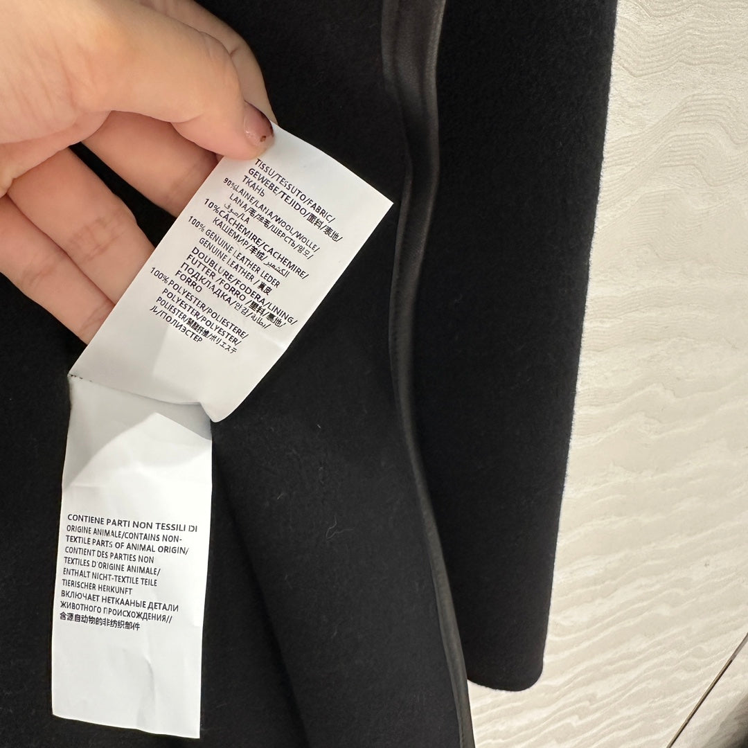 BV Hooded Leather Belt Coat in Black Cashmere