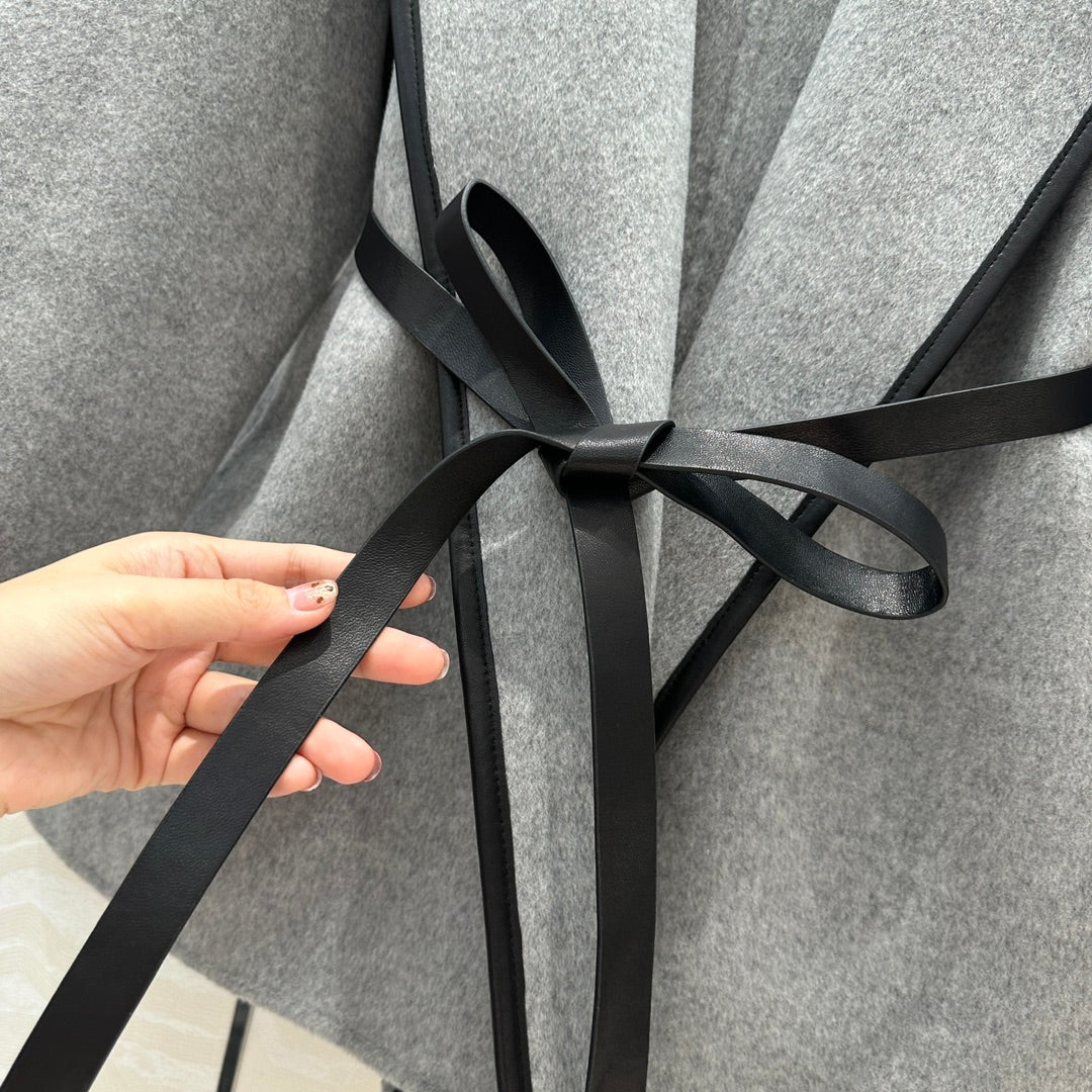 BV Hooded Leather Belt Coat in Gray Cashmere