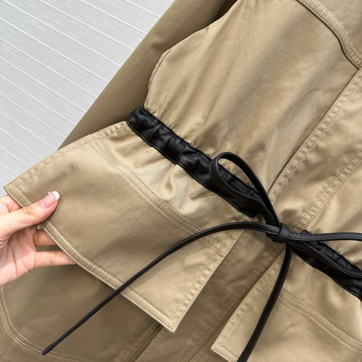 BV Shirt Jacket Leather Bound Belt in Brown Cotton