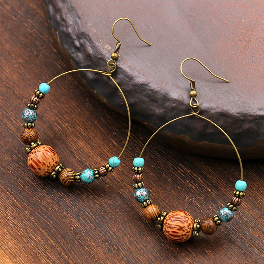 Retro Handmade Beaded Circle Earrings for Women Bohemian Style