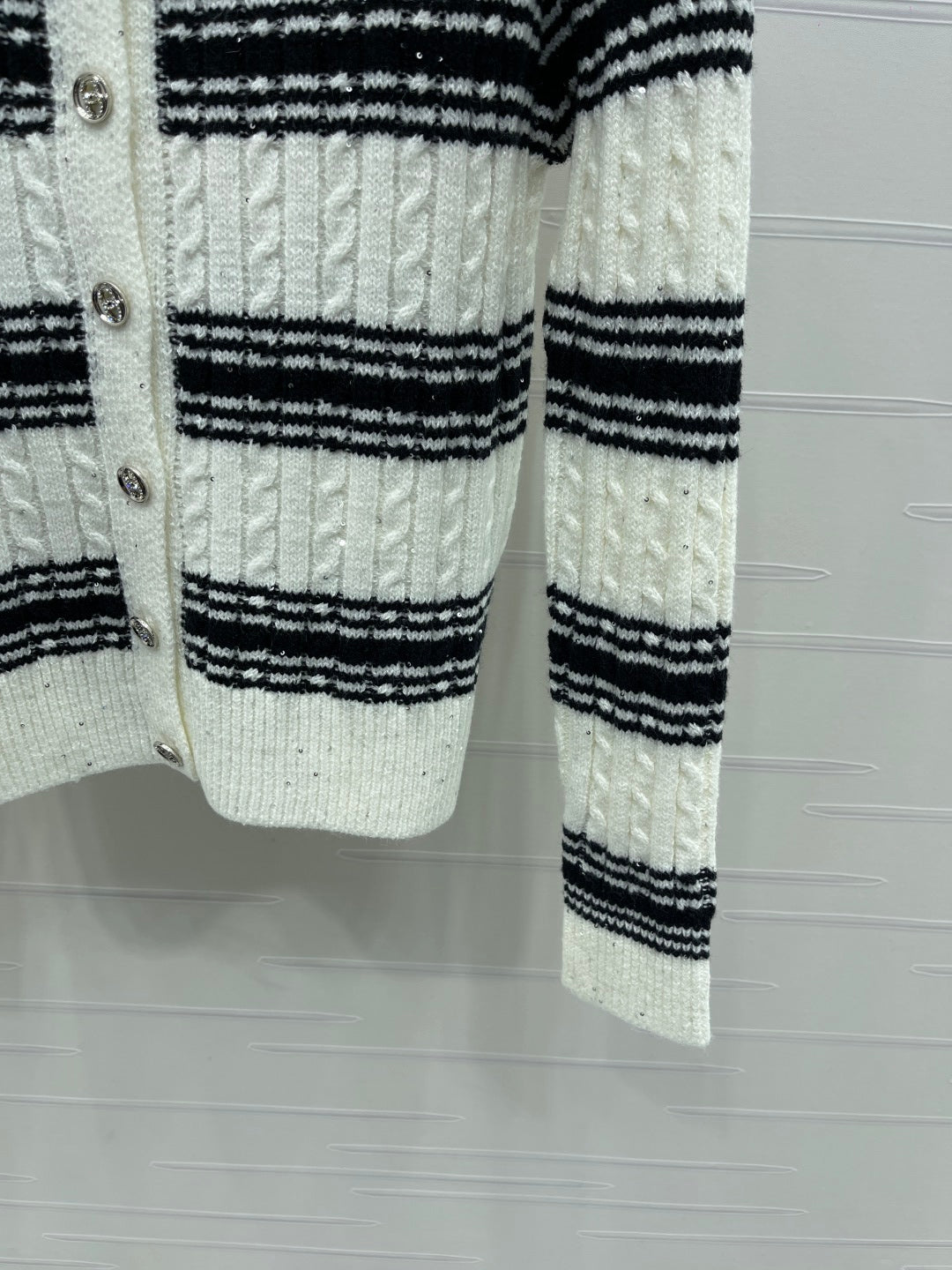 CC 25 Striped Knit Cardigan White Wool