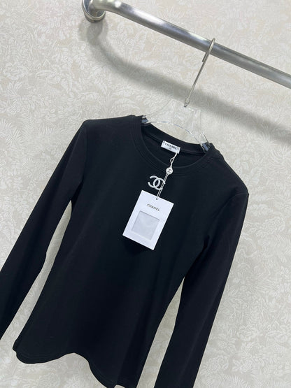 CC 25 Long-Sleeved Base Top Black Cotton