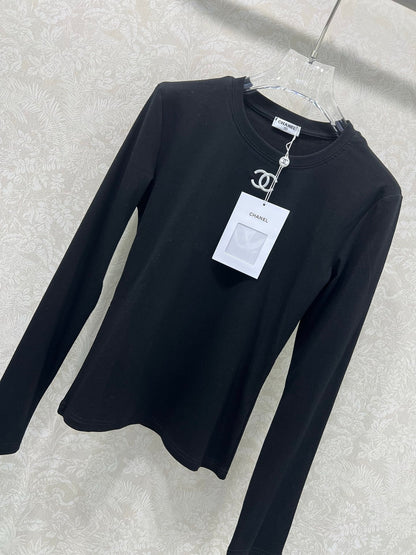 CC 25 Long-Sleeved Base Top Black Cotton