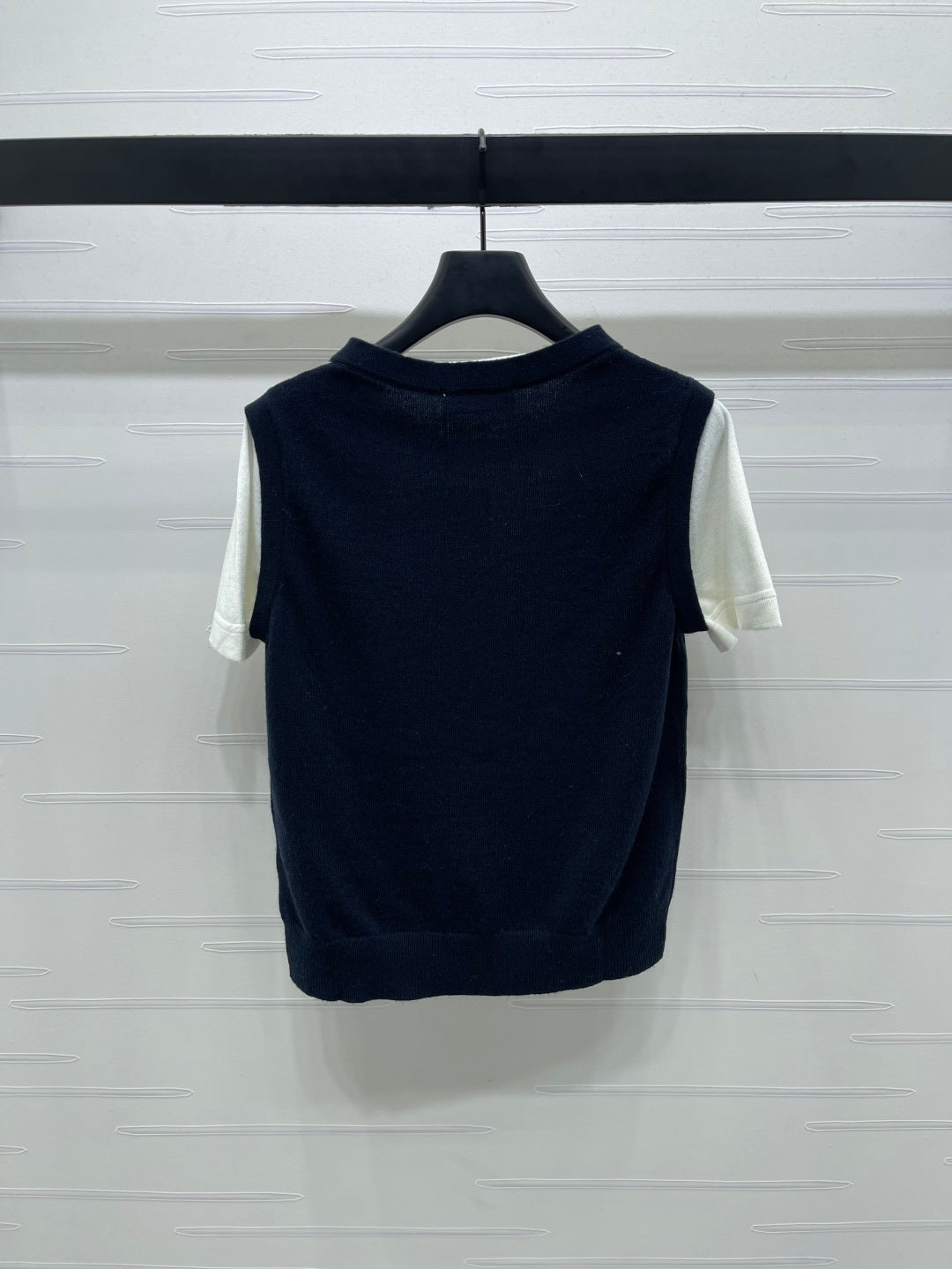 Miumiu Faux Two-Piece Knitted Short-Sleeves Vest Black and White Cashmere