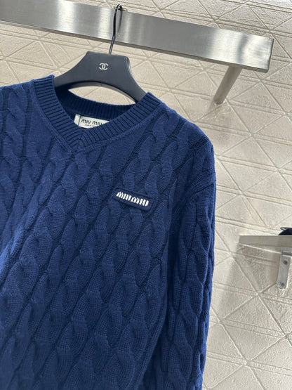 Miumiu Cable Knit Pullover Sweater Wool Blue