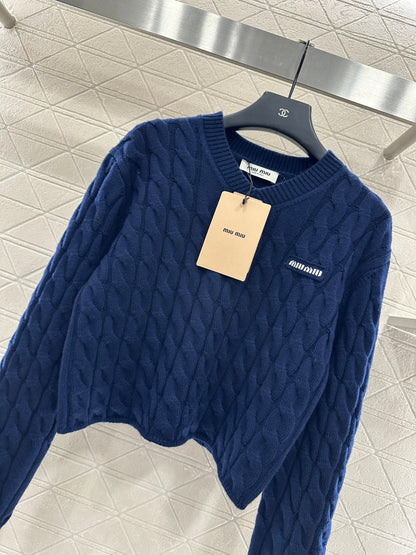 Miumiu Cable Knit Pullover Sweater Wool Blue