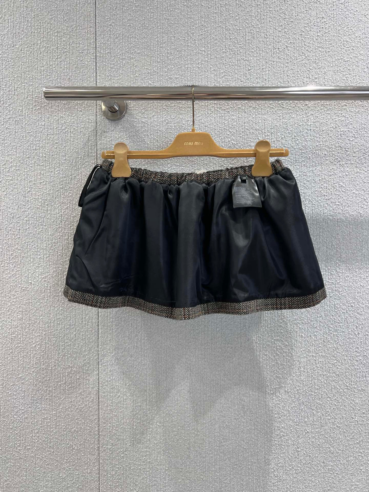 Miumiu 25FW Drawstring Mini A-Line Flared Skirt Brown Viscose