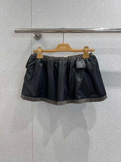 Miumiu 25FW Drawstring Mini A-Line Flared Skirt Brown Viscose