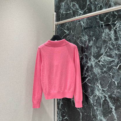 Miumiu 25 Diamond Half-Placket Knitted Sweater Pink Cashmere