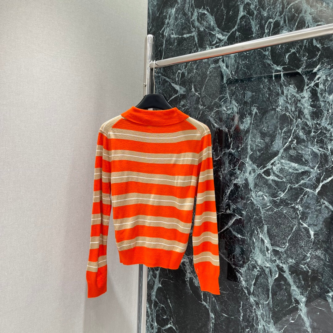 Miumiu 25 Striped Lapel Knitted Long Sleeves Shirt Wool