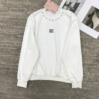 Miumiu 25 Crewneck Sweatshirt with 3D Rhinestone Logo Cotton