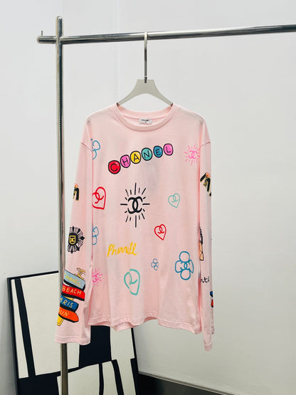 CC 25 Graffiti Print Long-Sleeve Loose Fit Cotton
