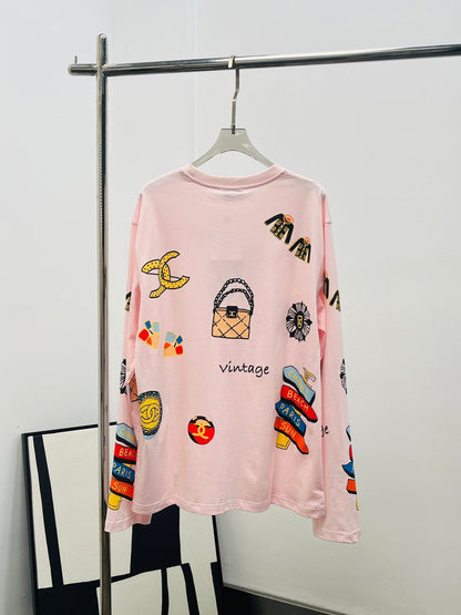 CC 25 Graffiti Print Long-Sleeve Loose Fit Cotton