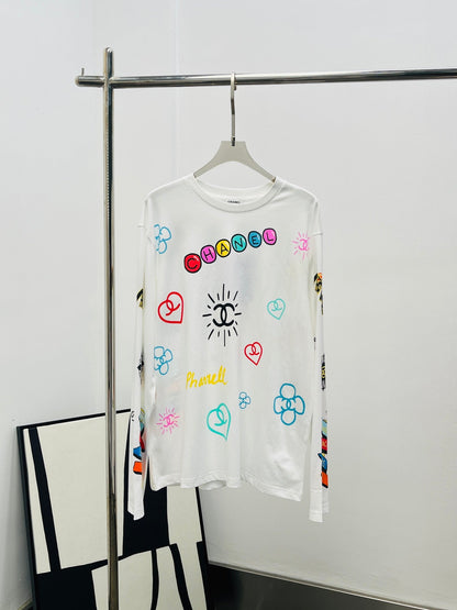 CC 25 Graffiti Print Long-Sleeve Loose Fit Cotton