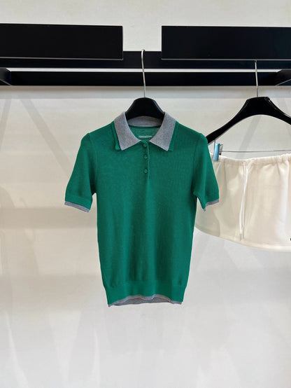 Miumiu Short-Sleeve Polo Shirt Green Cotton