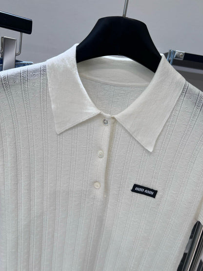Miumiu Short-Sleeve Polo Shirt White Cashmere