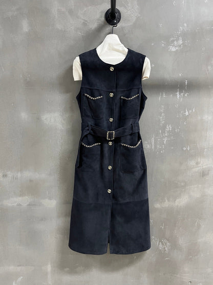 CC 25 Chain Trench Vest Coat Blend Black Cashmere