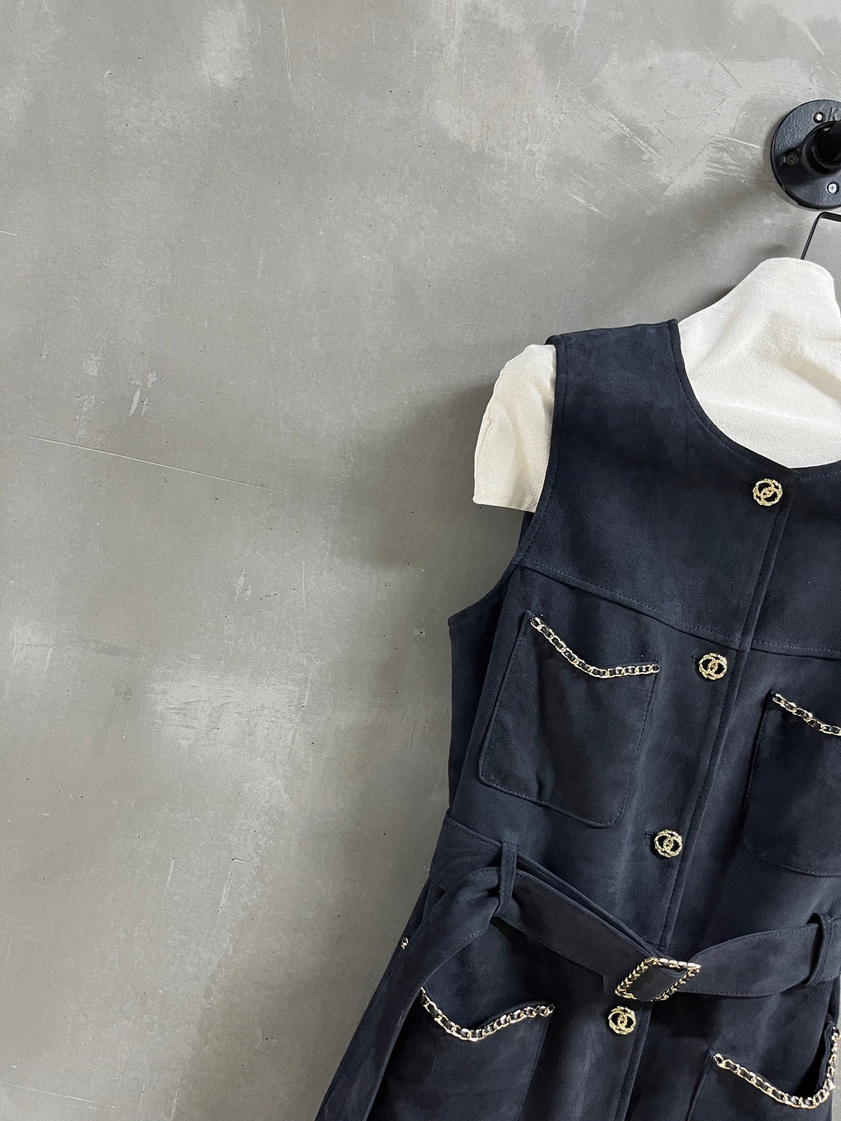 CC 25 Chain Trench Vest Coat Blend Black Cashmere