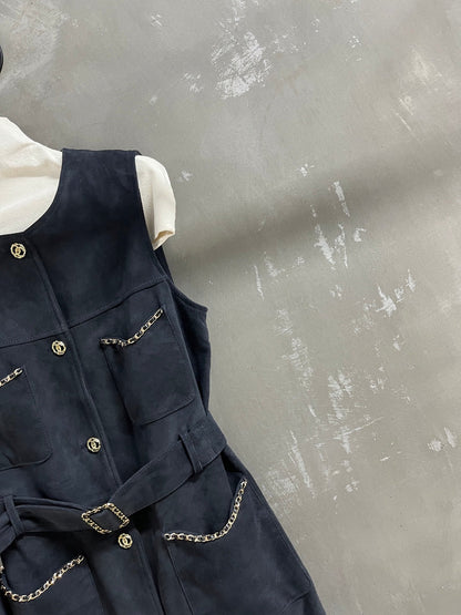 CC 25 Chain Trench Vest Coat Blend Black Cashmere