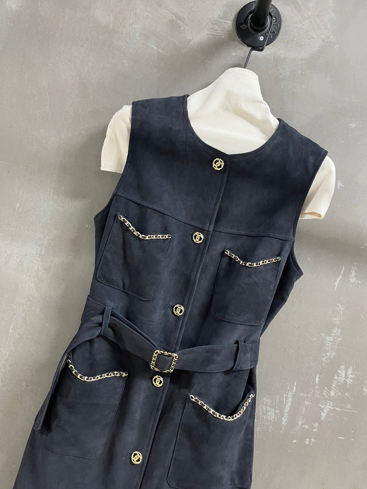 CC 25 Chain Trench Vest Coat Blend Black Cashmere