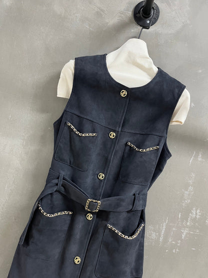 CC 25 Chain Trench Vest Coat Blend Black Cashmere