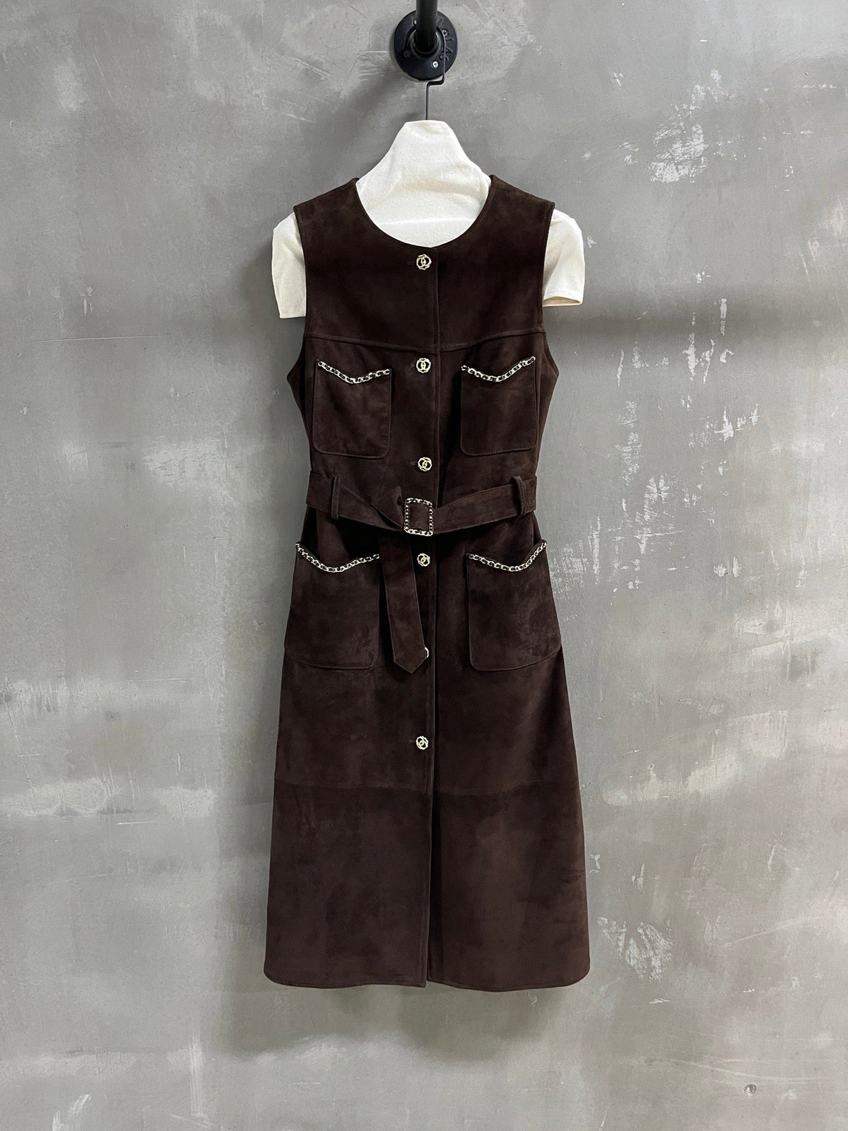 CC 25 Chain Trench Vest Coat Blend Chocolate Brown Cashmere