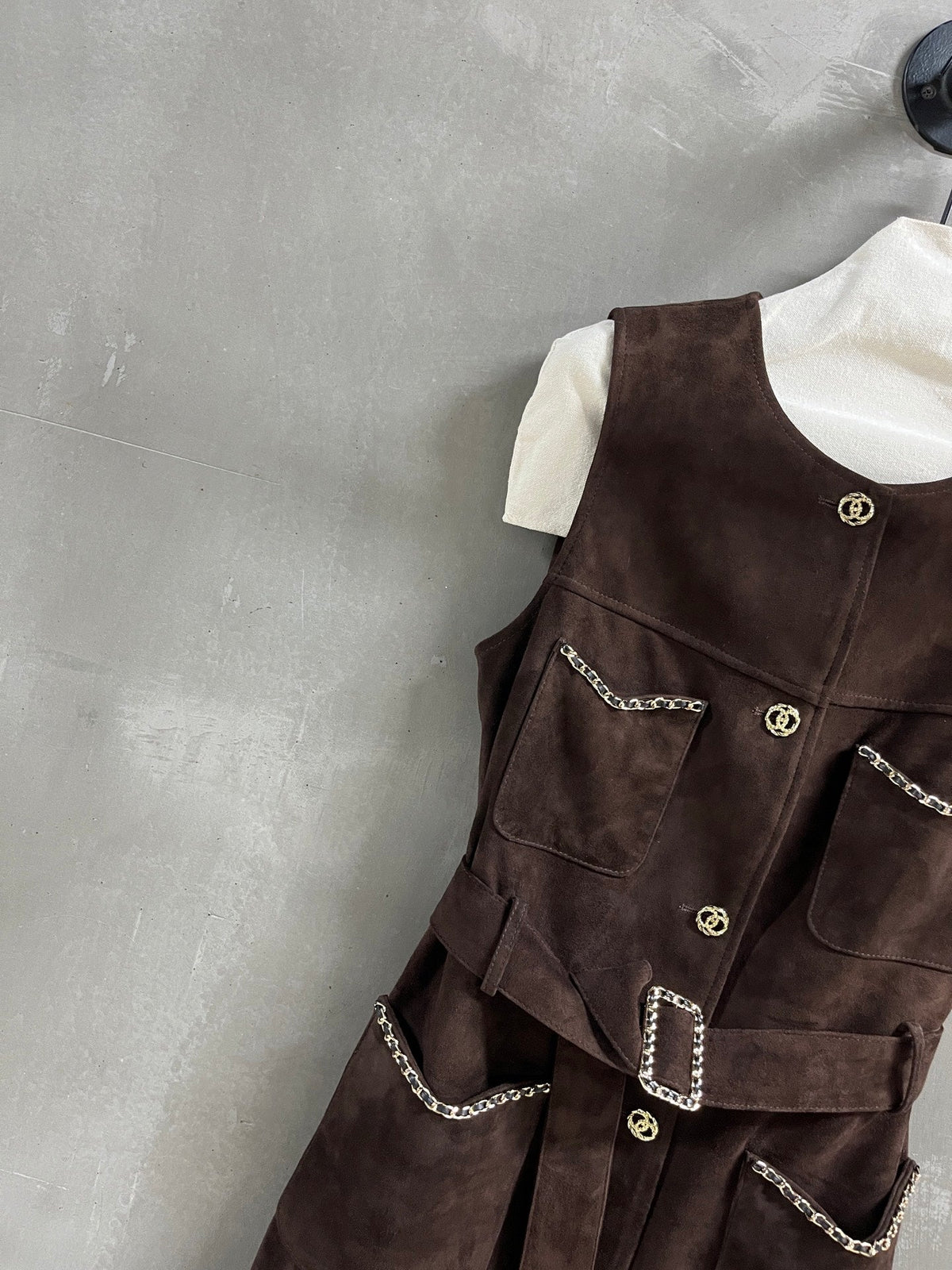 CC 25 Chain Trench Vest Coat Blend Chocolate Brown Cashmere