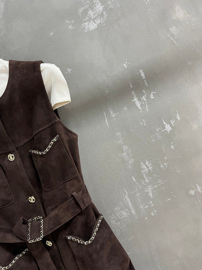 CC 25 Chain Trench Vest Coat Blend Chocolate Brown Cashmere