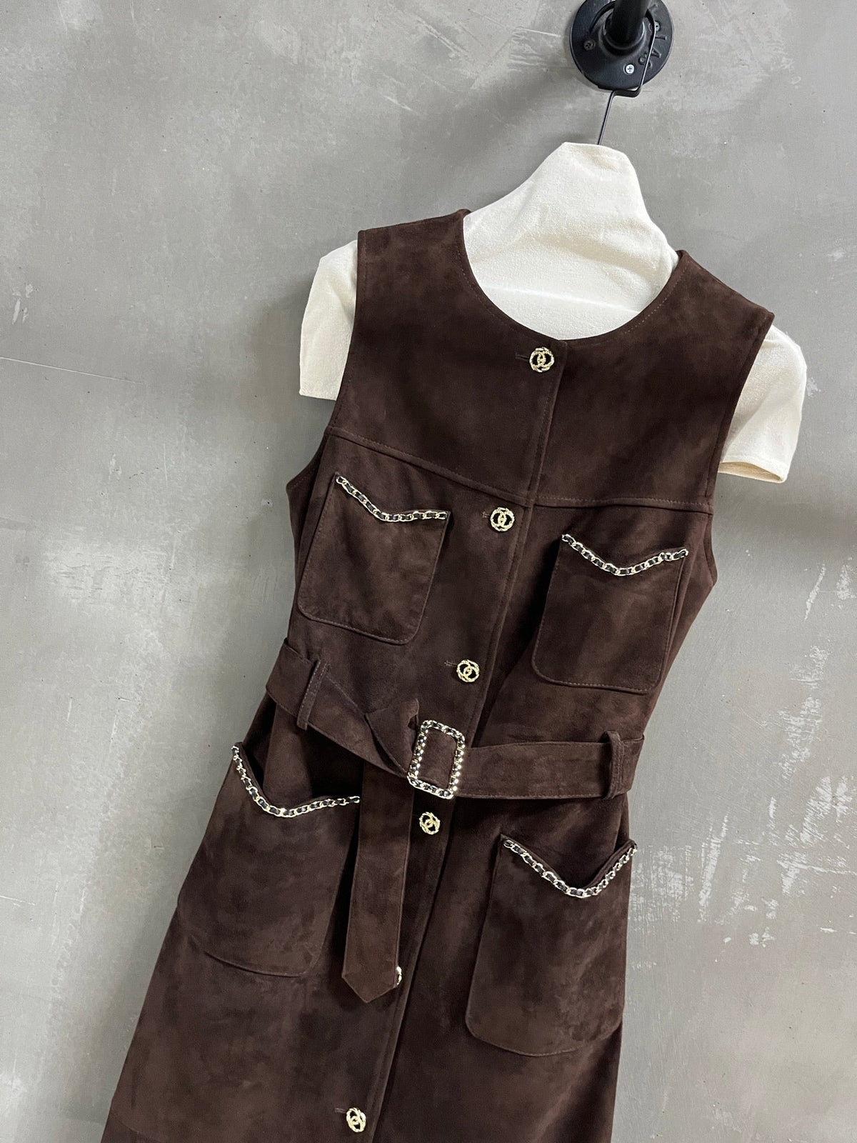 CC 25 Chain Trench Vest Coat Blend Chocolate Brown Cashmere