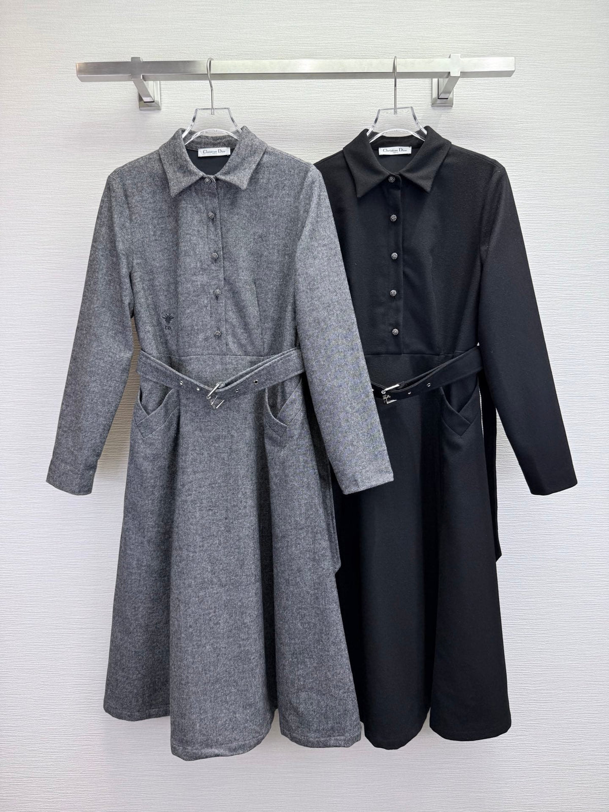CD 25SS Long Dress With A Fabric Belt Black Wool 306575