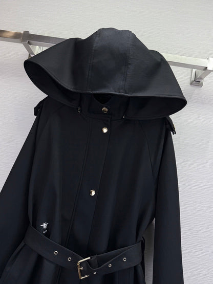 CD 25SS Removable Hooded Windbreaker With Belt Black Cotton 306559