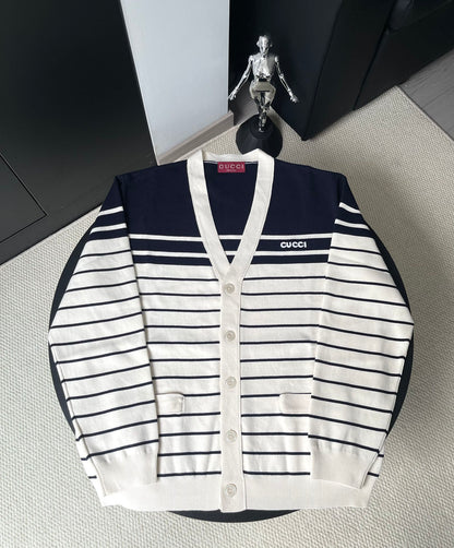 Gucci 25Fw Navy Blue Striped Contrast Knit Cardigan 109556