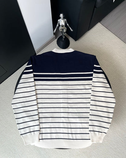 Gucci 25Fw Navy Blue Striped Contrast Knit Cardigan 109556