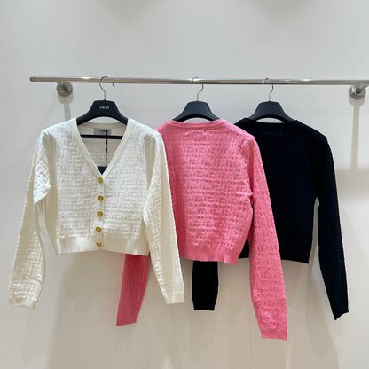Fendi Letter Jacquard Viscose V-neck Long-Sleeved Cardigan