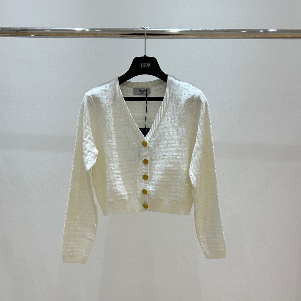 Fendi Letter Jacquard Viscose V-neck Long-Sleeved Cardigan