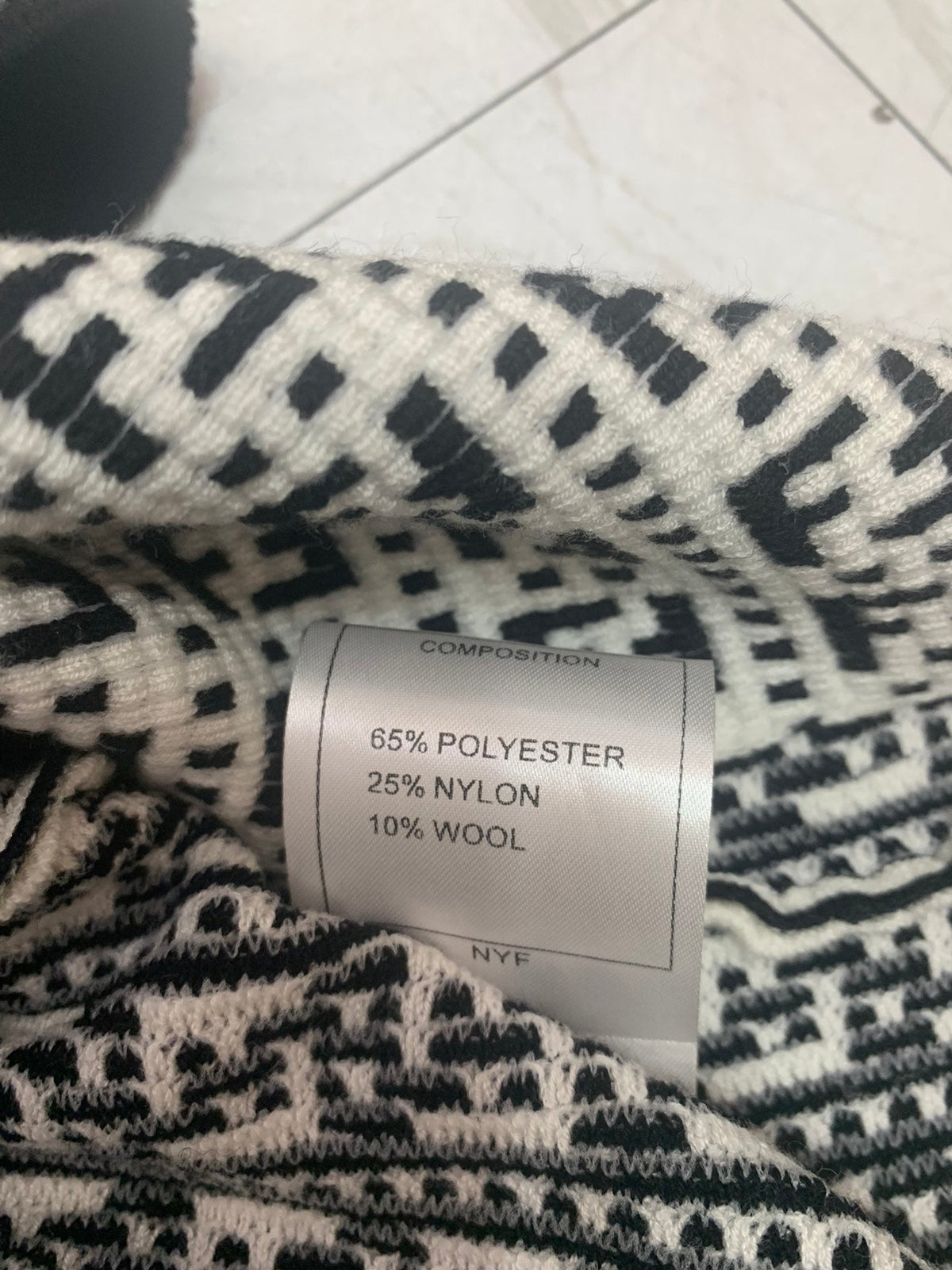 Fendi FF Logo Long Sleeve Jacquard Button Black White Fabric Wool Dress