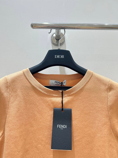 Fendi 25 Round Neck Knit Short-Sleeved Shirt Brown Tencel